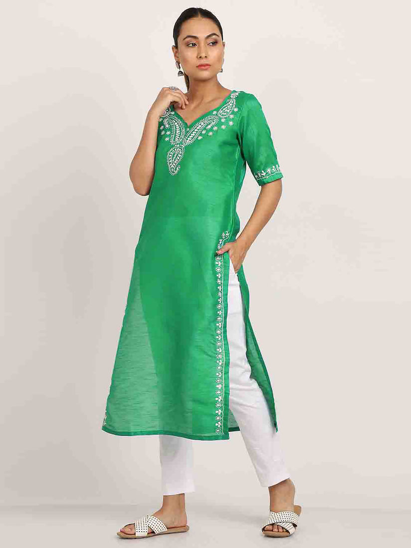 Green silk kurti