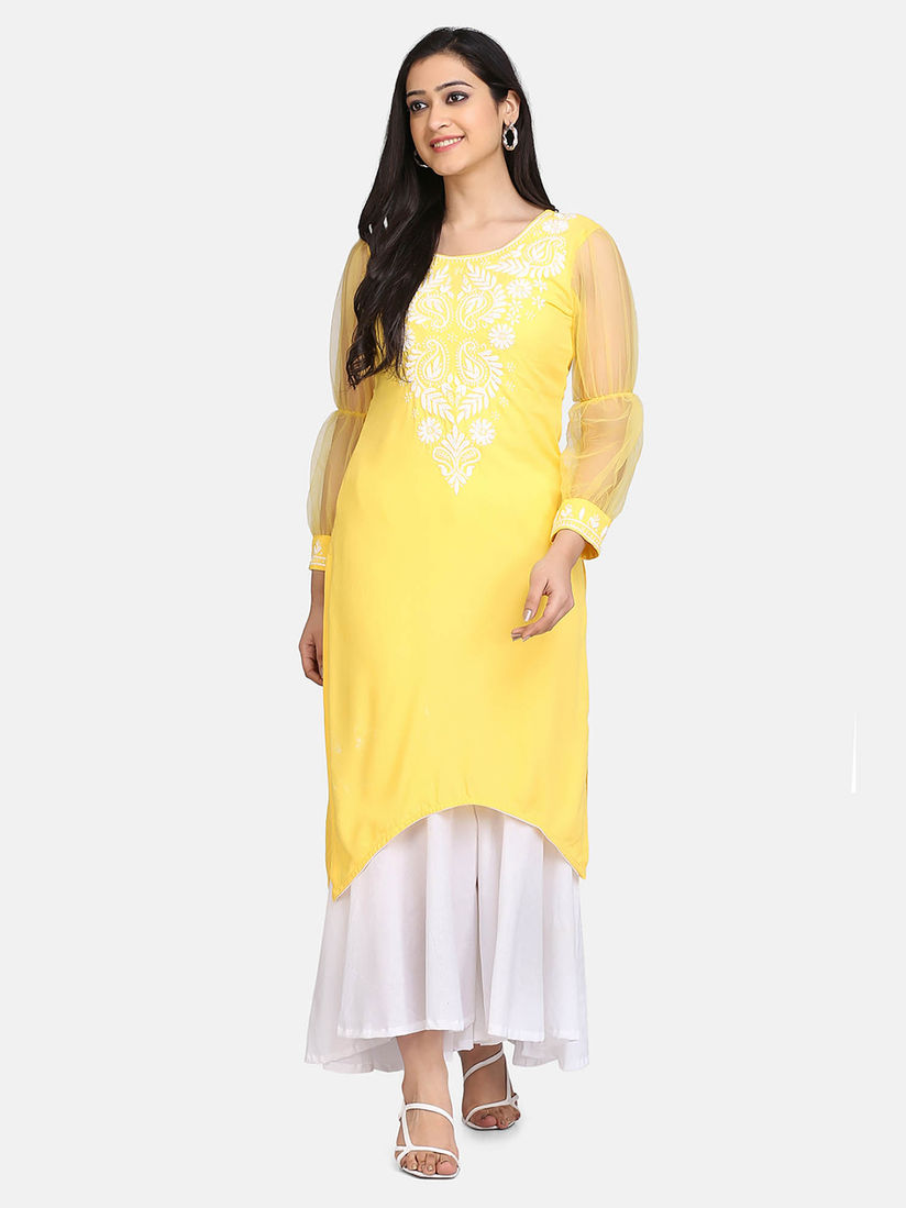 Yellow kurti with white sharara Outlet