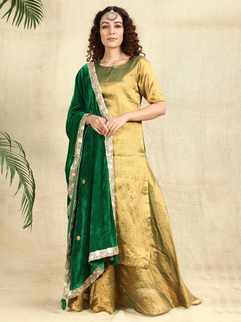 Green dupatta combination suit Outlet