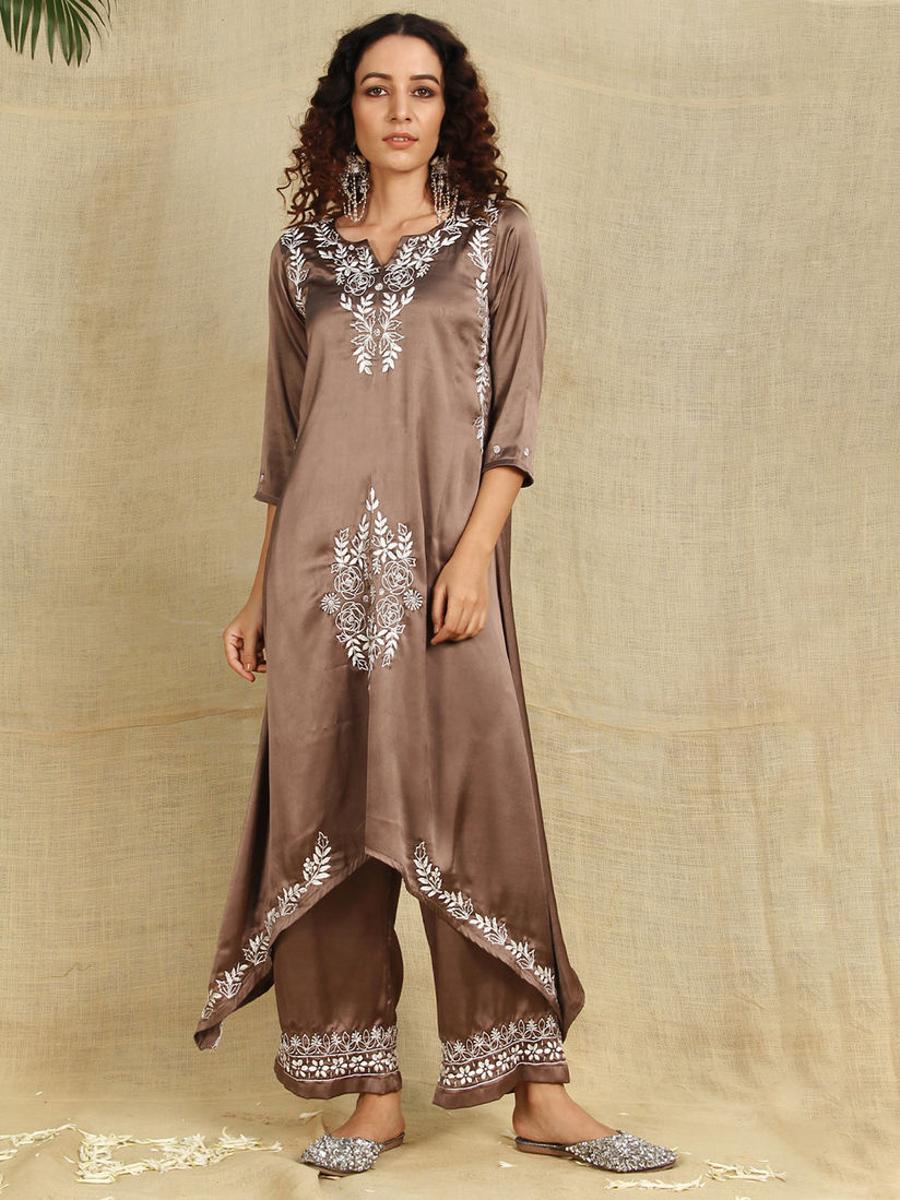 Shades Salwar Suits And Sets Buy Shades Greyish Brown Chikankari Kurti With White Resham Thread Work Paired With Palazzo Set Of 2 Online Nykaa Fashion You can team up this beautiful chikan kurti with a combination palazzo or any pants. shades shades greyish brown chikankari kurti with white resham thread work paired with palazzo set of 2