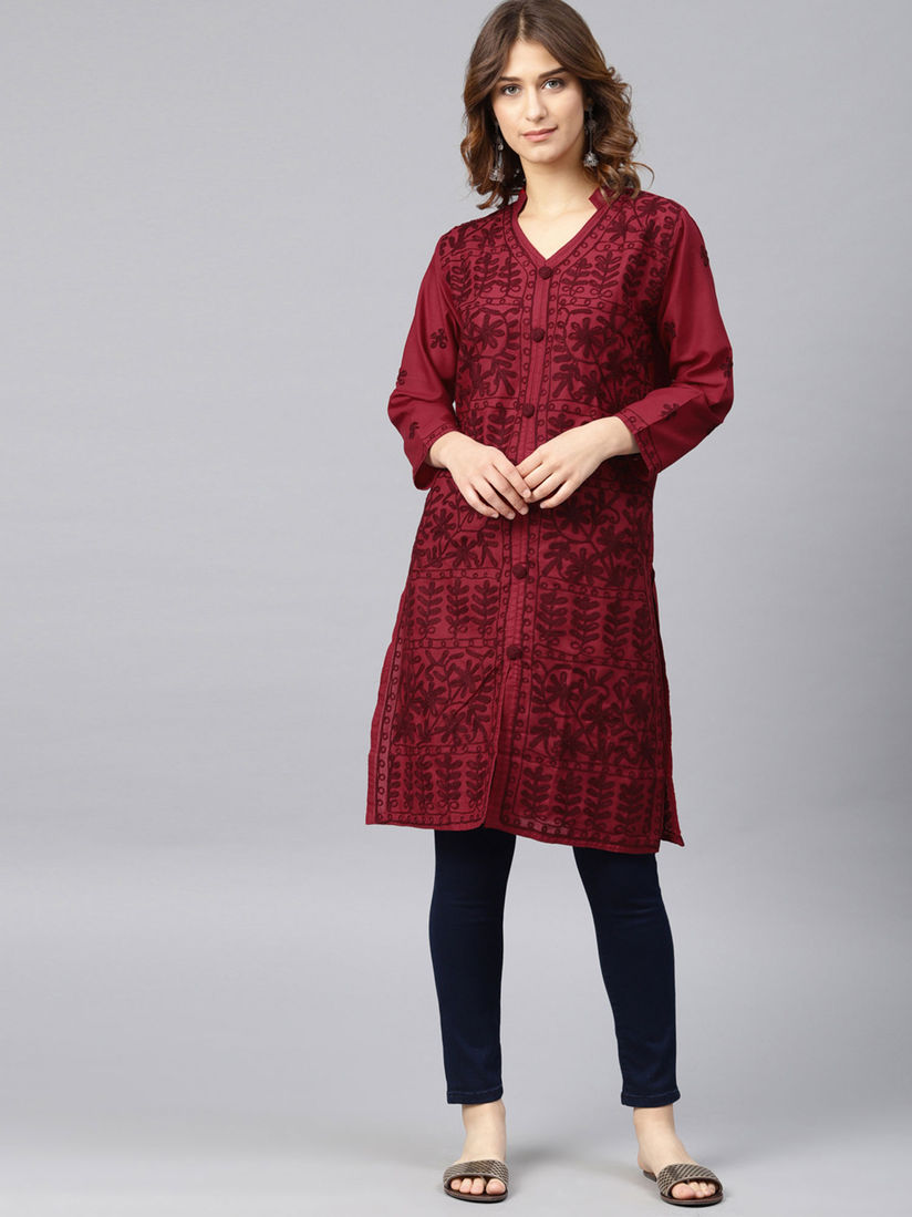 Maroon chikan kurta Clearance