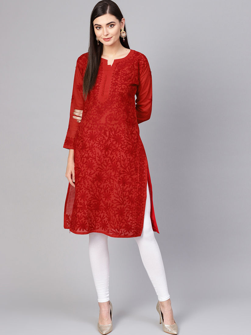 Chikankari red kurta Clearance