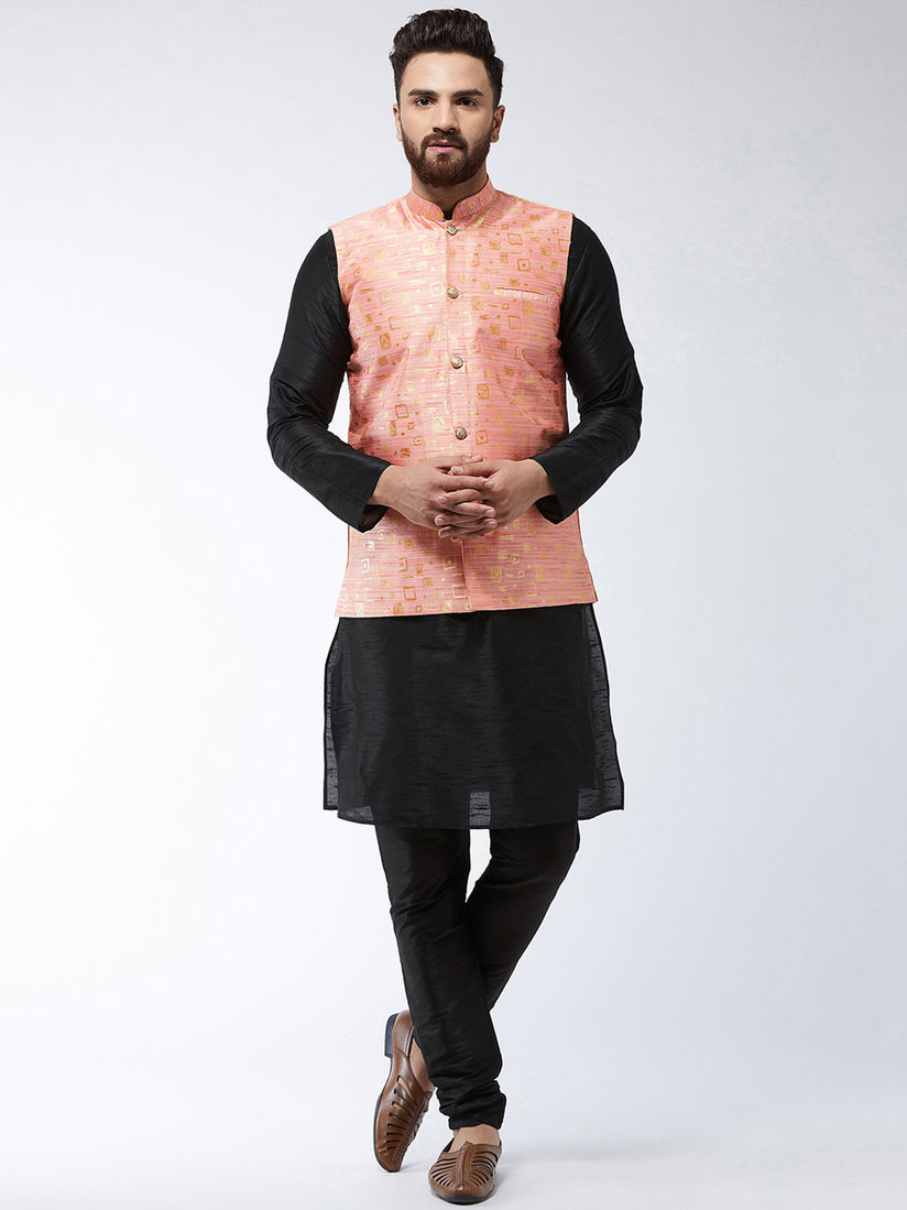 black kurta with modi jacket