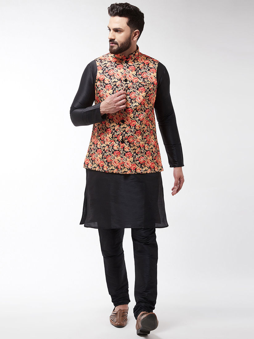 black printed nehru jacket
