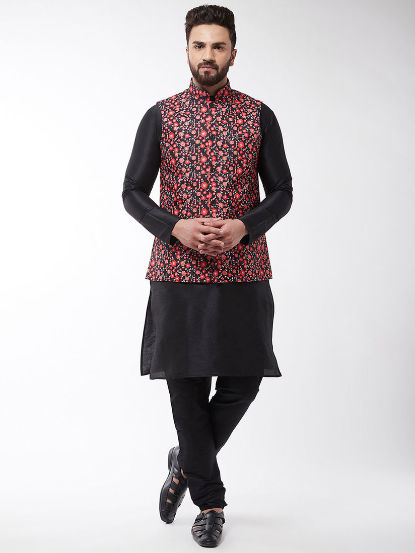 black kurta with modi jacket