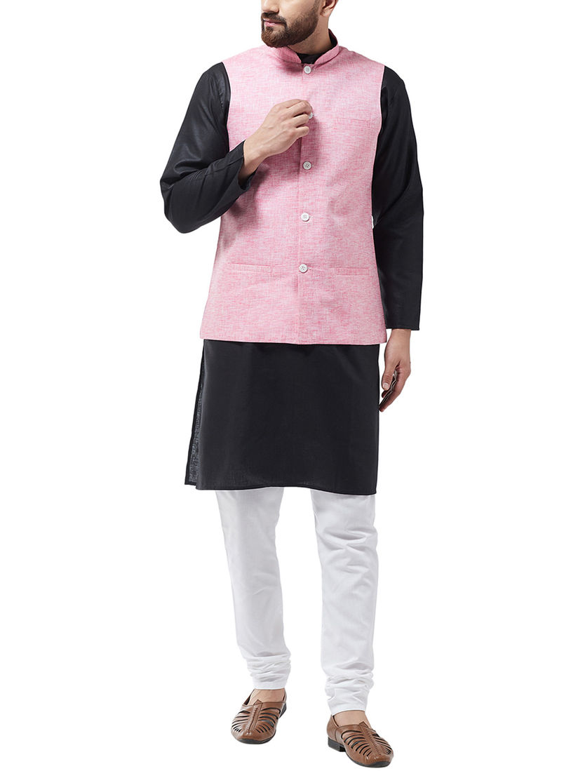 black kurta with modi jacket