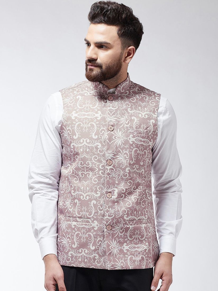 white printed nehru jacket