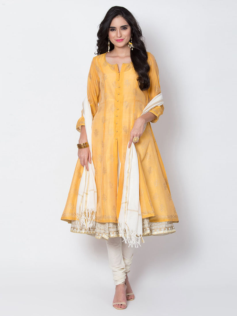 Golden churidar and dupatta set clearance