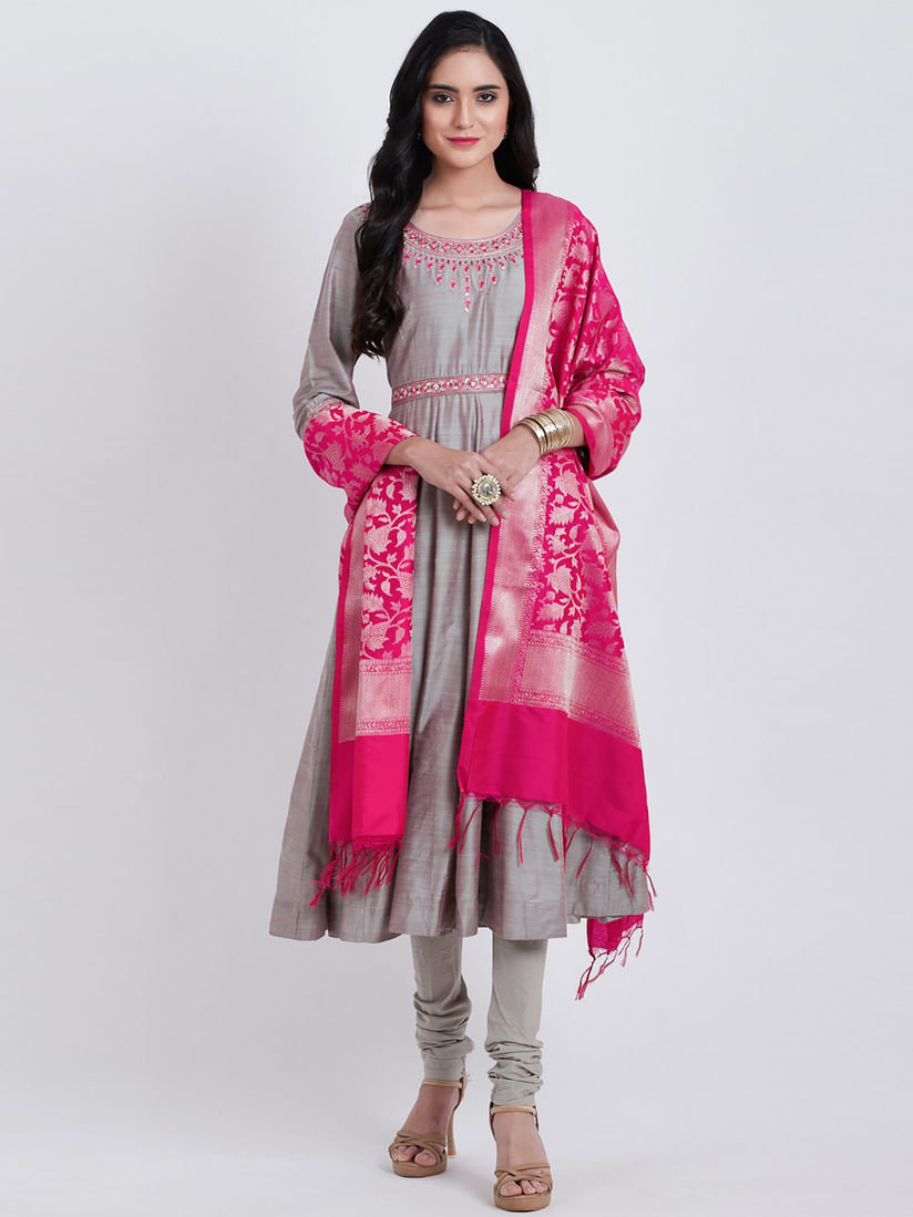 Biba Salwar Suits And Sets Buy Biba Grey Solid Anarkali Kurta With Churidar Dupatta Set Of 3 Online Nykaa Fashion Biba orange anarkali viscose kurta.