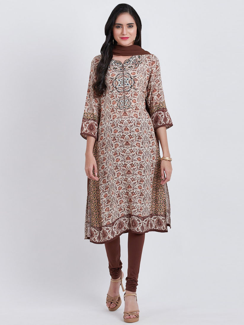 Biba beige printed kurta clearance