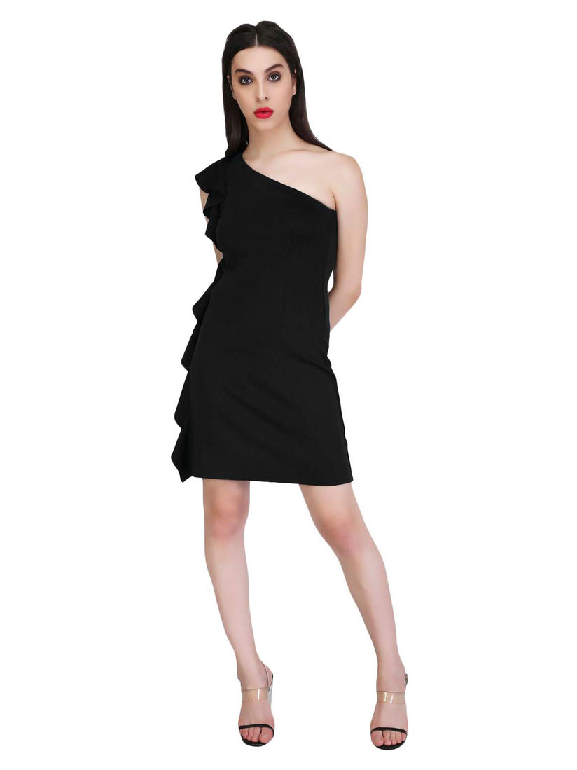 black ruffle cocktail dress