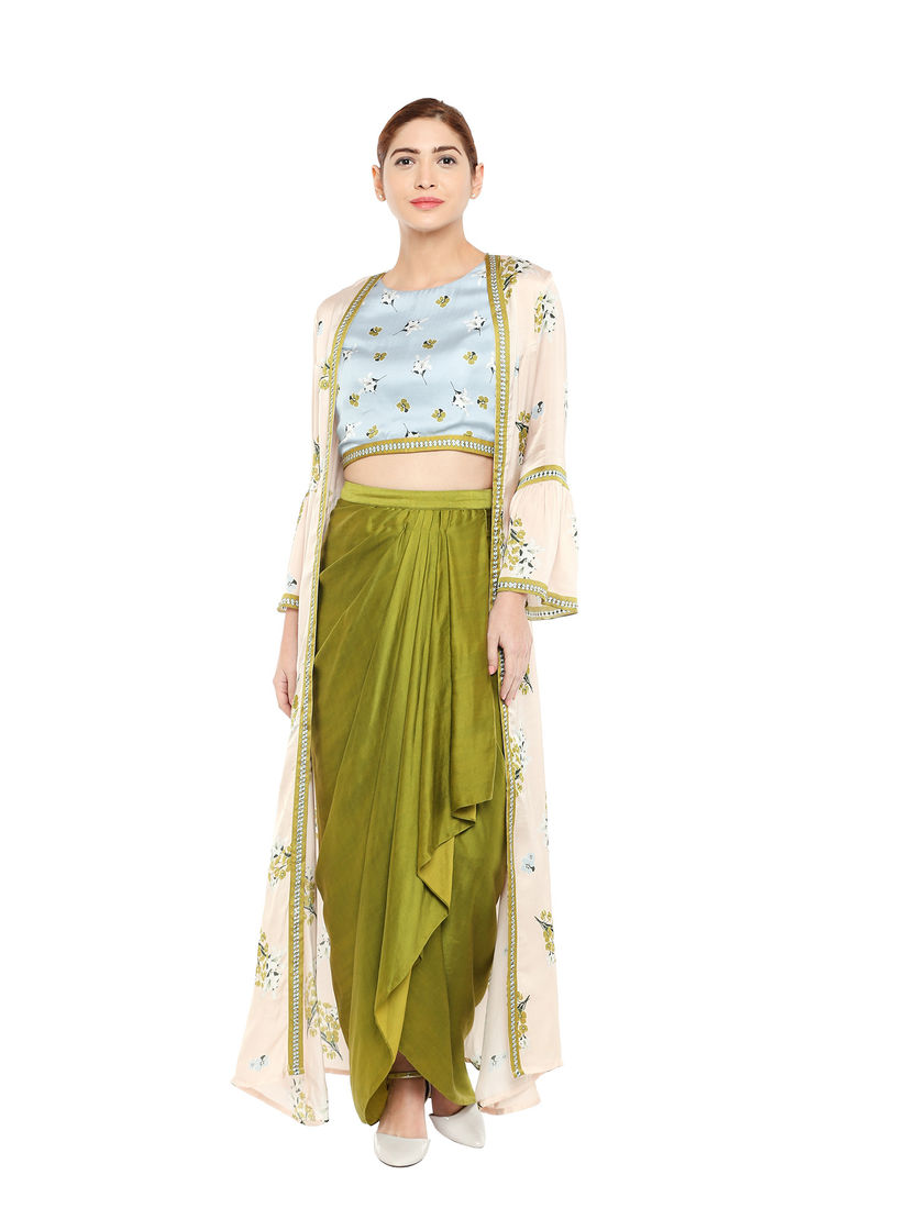 crop top with skirt and long jacket