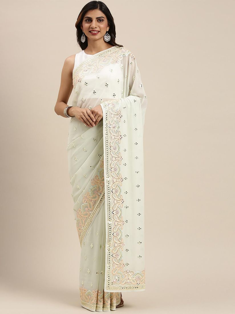 off white georgette saree
