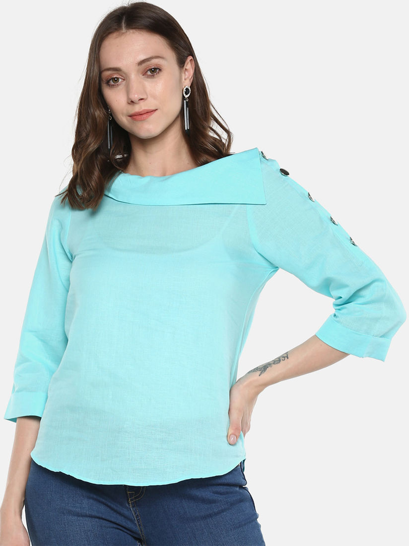 Sassystripes Shirts Tops And Crop Tops Buy Sassystripes Color Of Love Sky Blue Asymmetrical Neck Top Online Nykaa Fashion