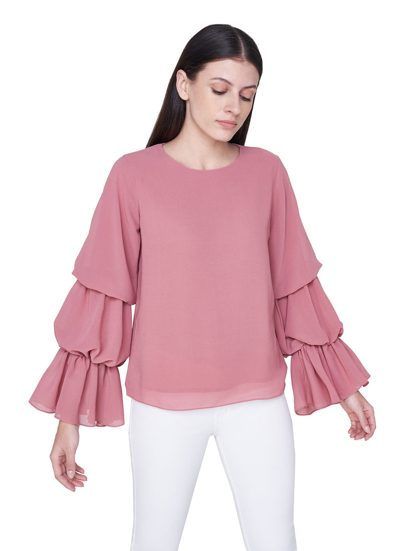 pink ruffle sleeve top