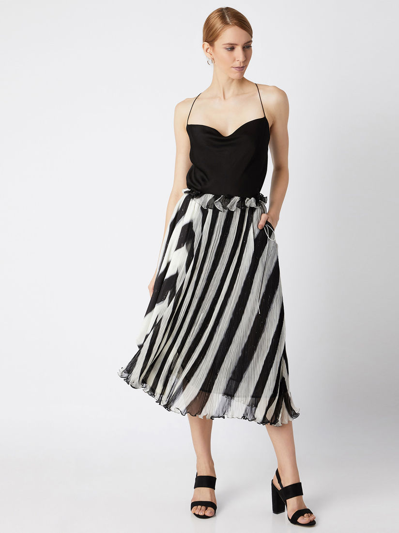 White sand contrast stripe midi skirt in green multi clearance