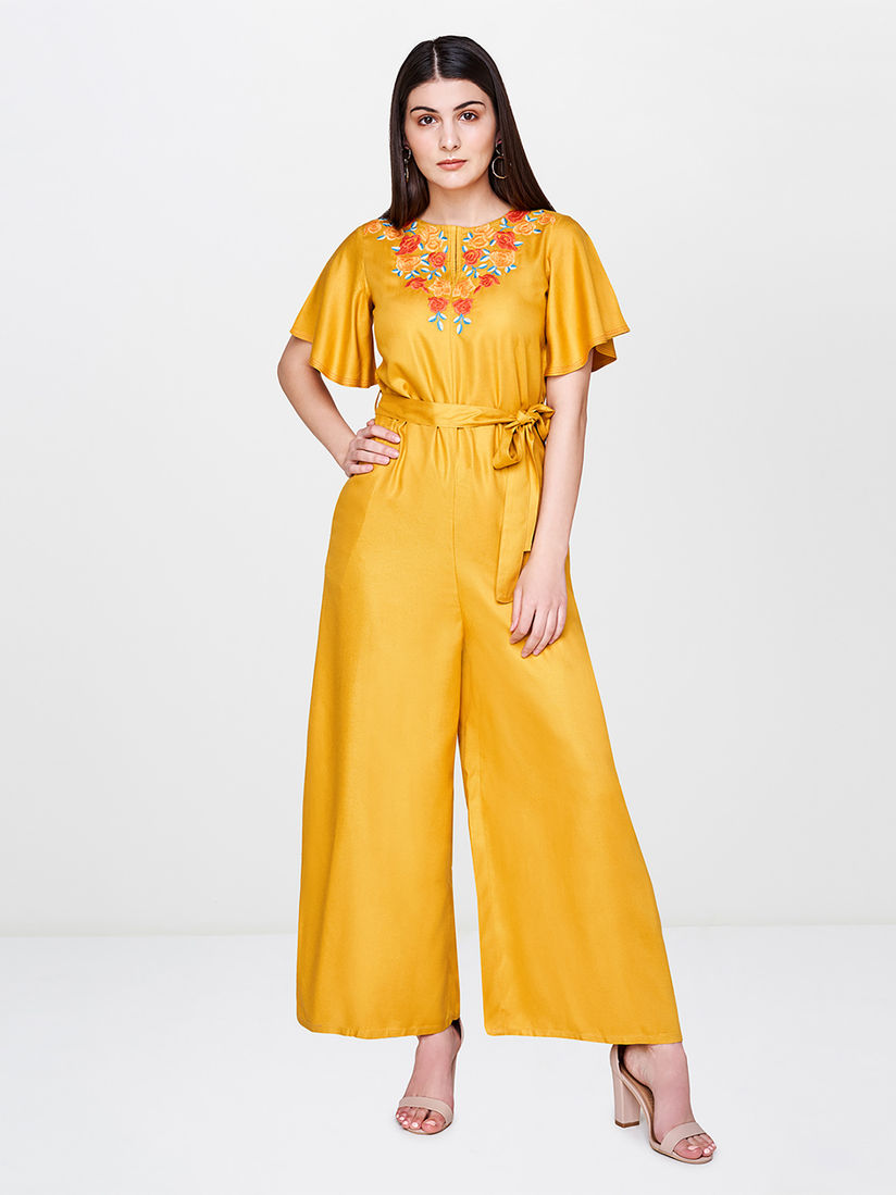 mustard satin jumpsuit