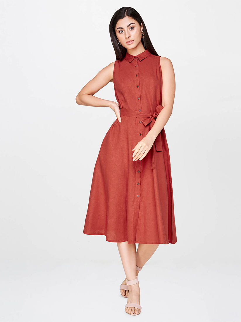 Rust casual dress clearance