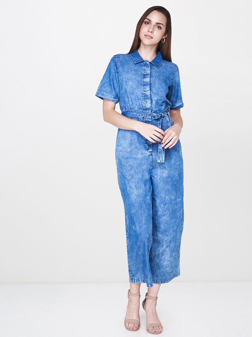 And Jumpsuits Buy And Blue Collared Neck Jumpsuit Online Nykaa Fashion