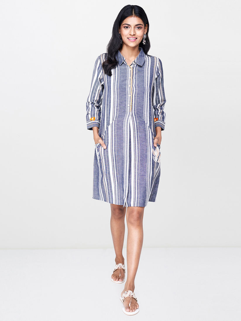 Global Desi Shirts Tops And Crop Tops Buy Global Desi Stripes Grey Tunics Online Nykaa Fashion