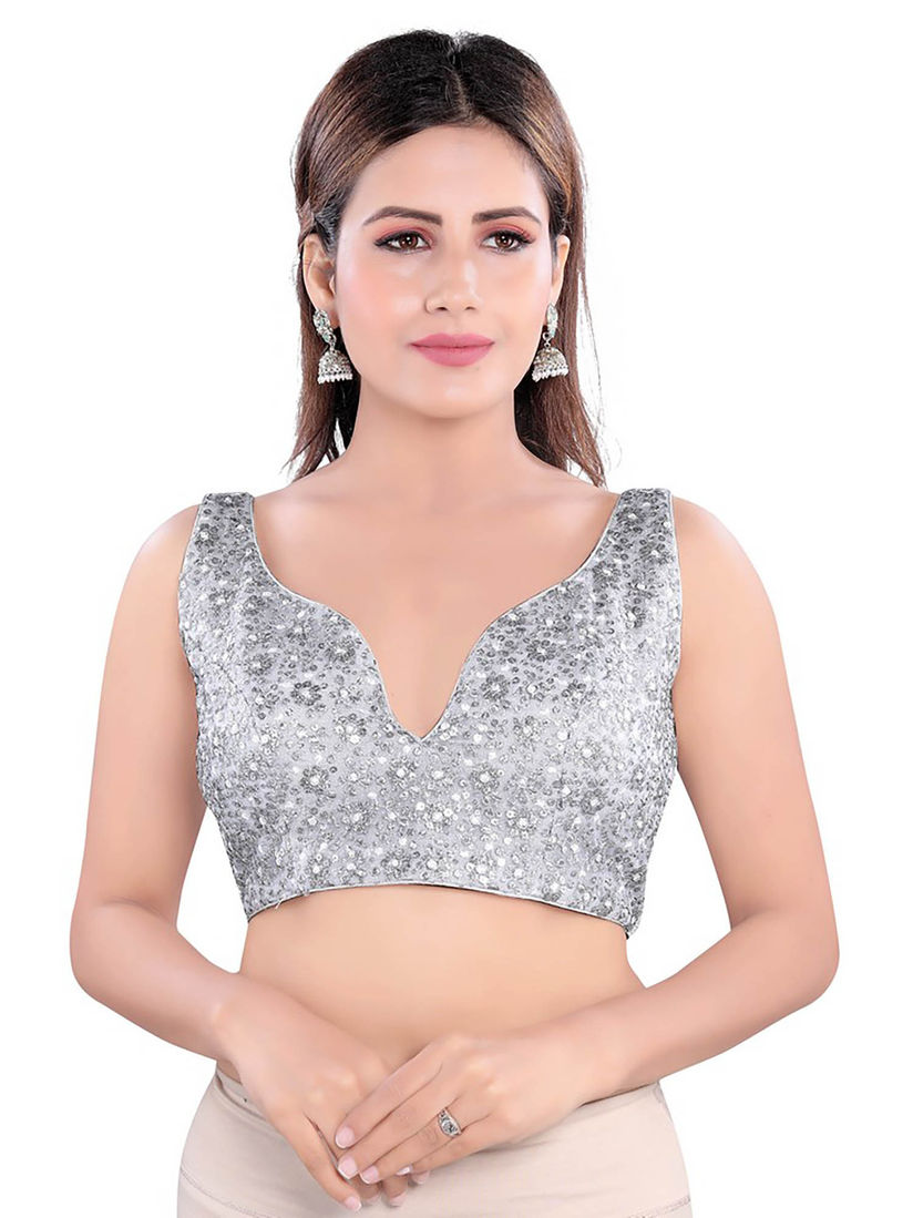 Silver readymade saree blouse Clearance