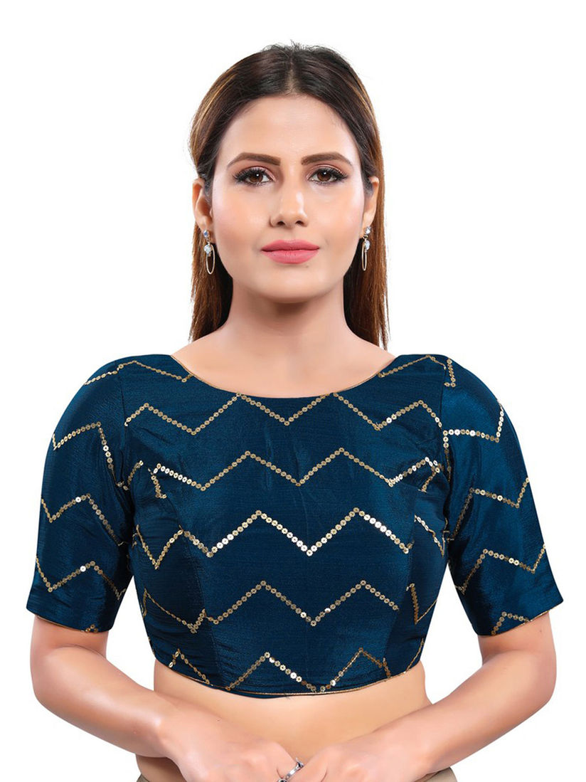 Salwar Studio Blouse Buy Salwar Studio Women S Cobalt Blue Art Silk Readymade Saree Blouse Online Nykaa Fashion