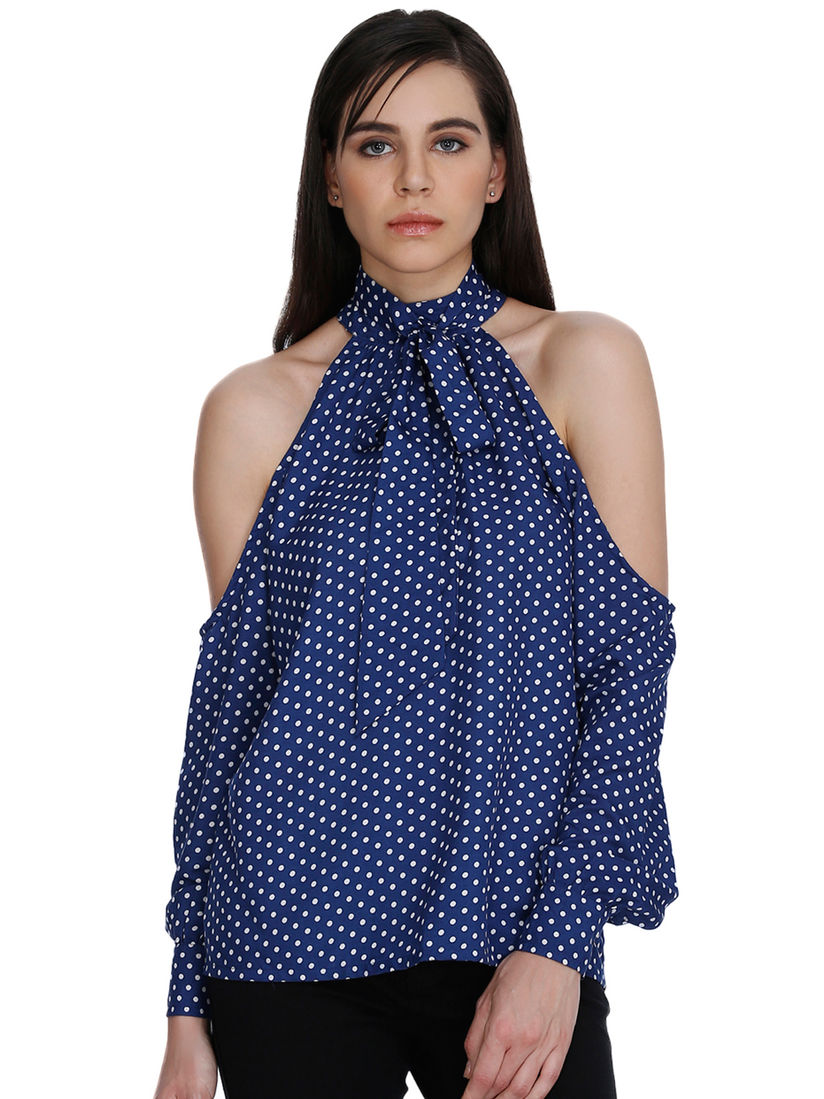 polka dot cold shoulder top