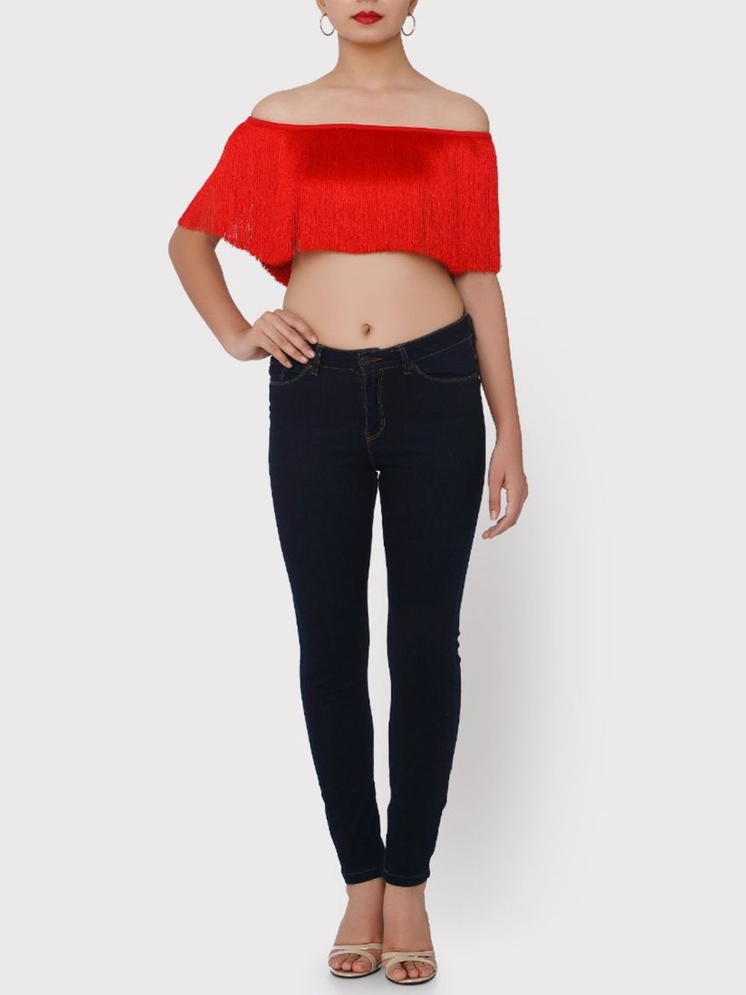red fringe crop top