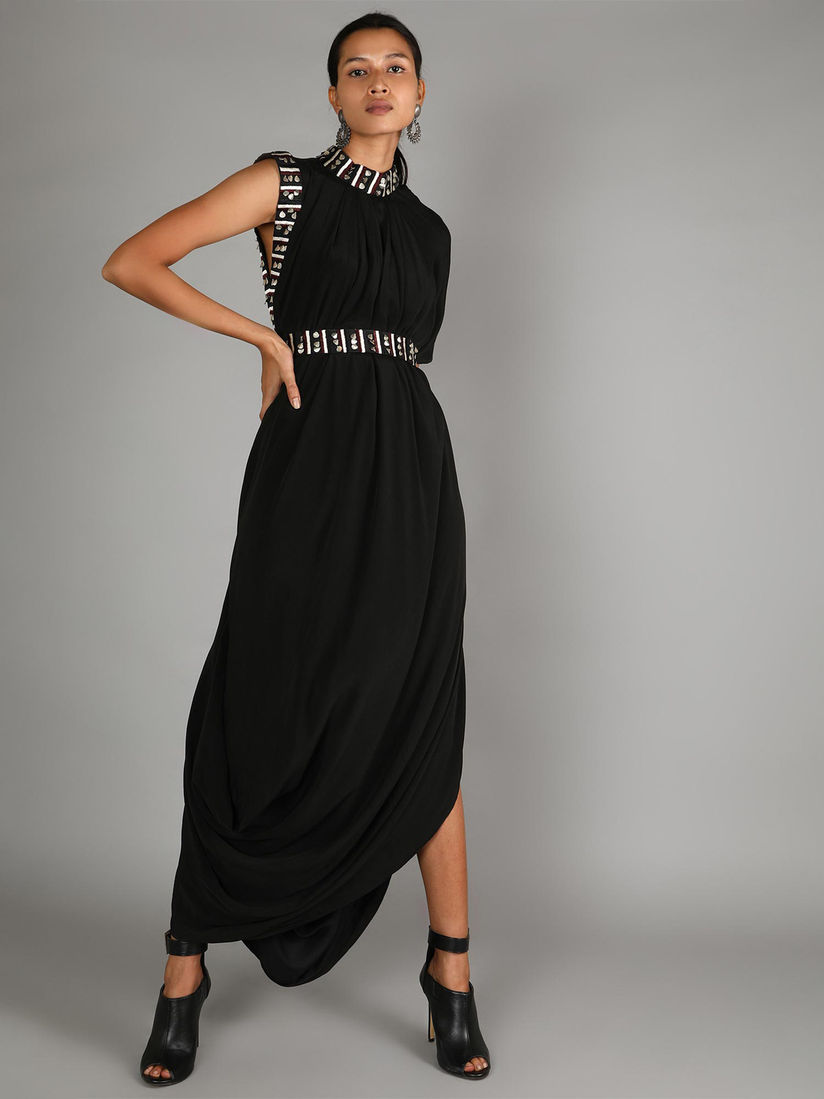 black drape dress