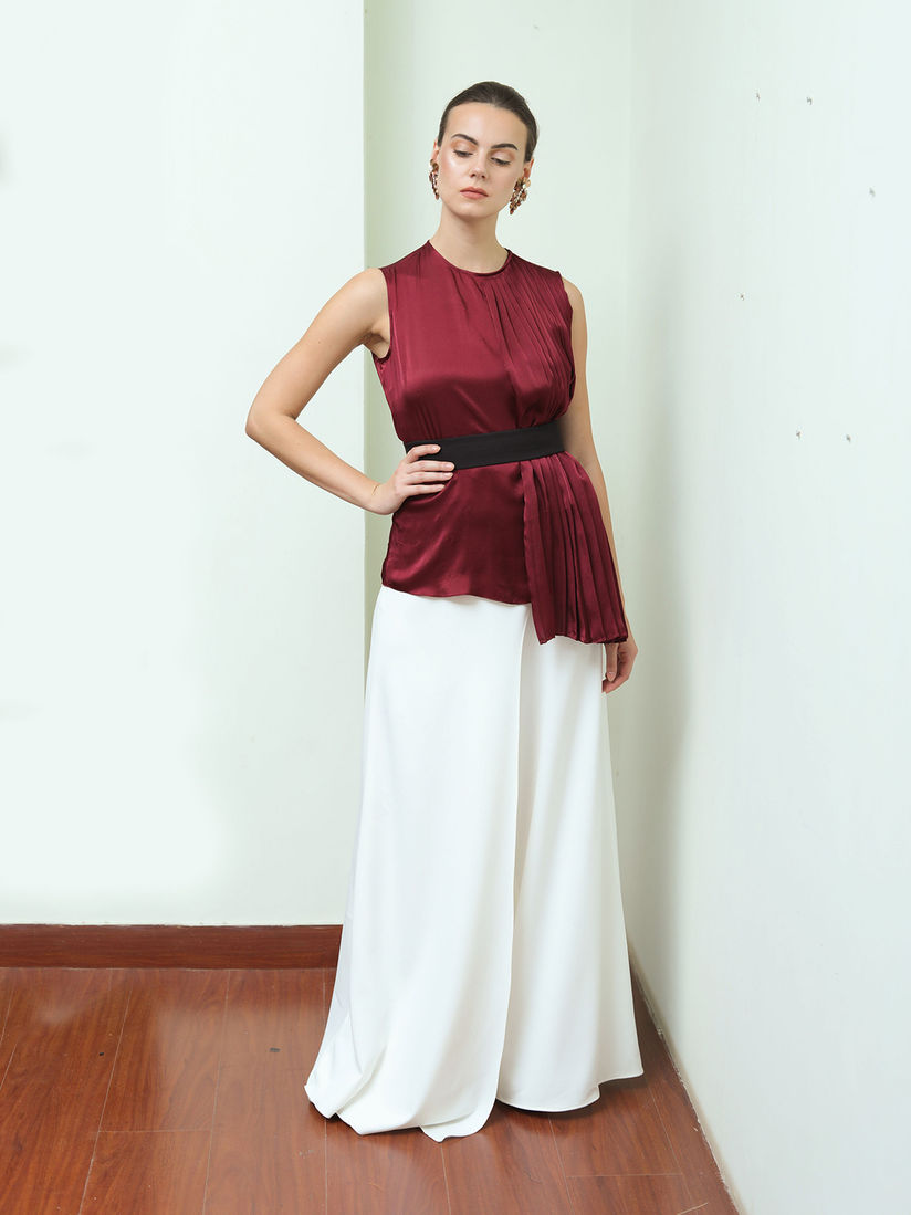 burgundy satin top