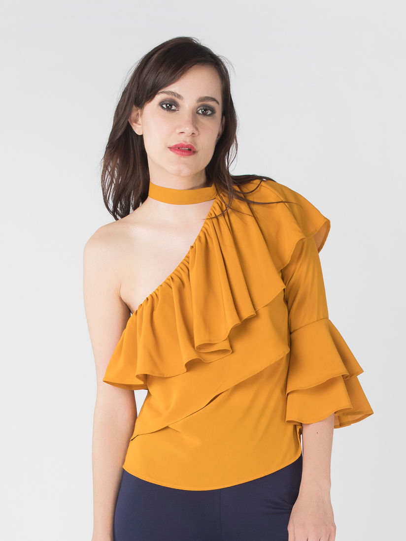 yellow ruffle top