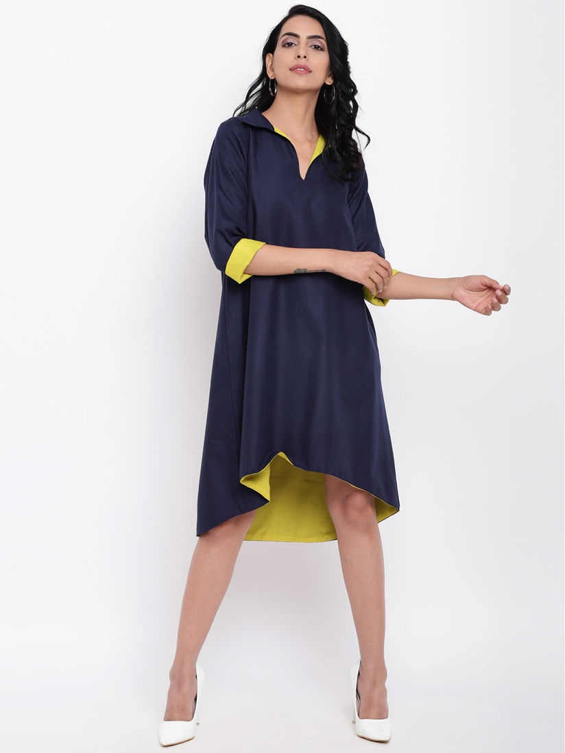 navy blue collared dress