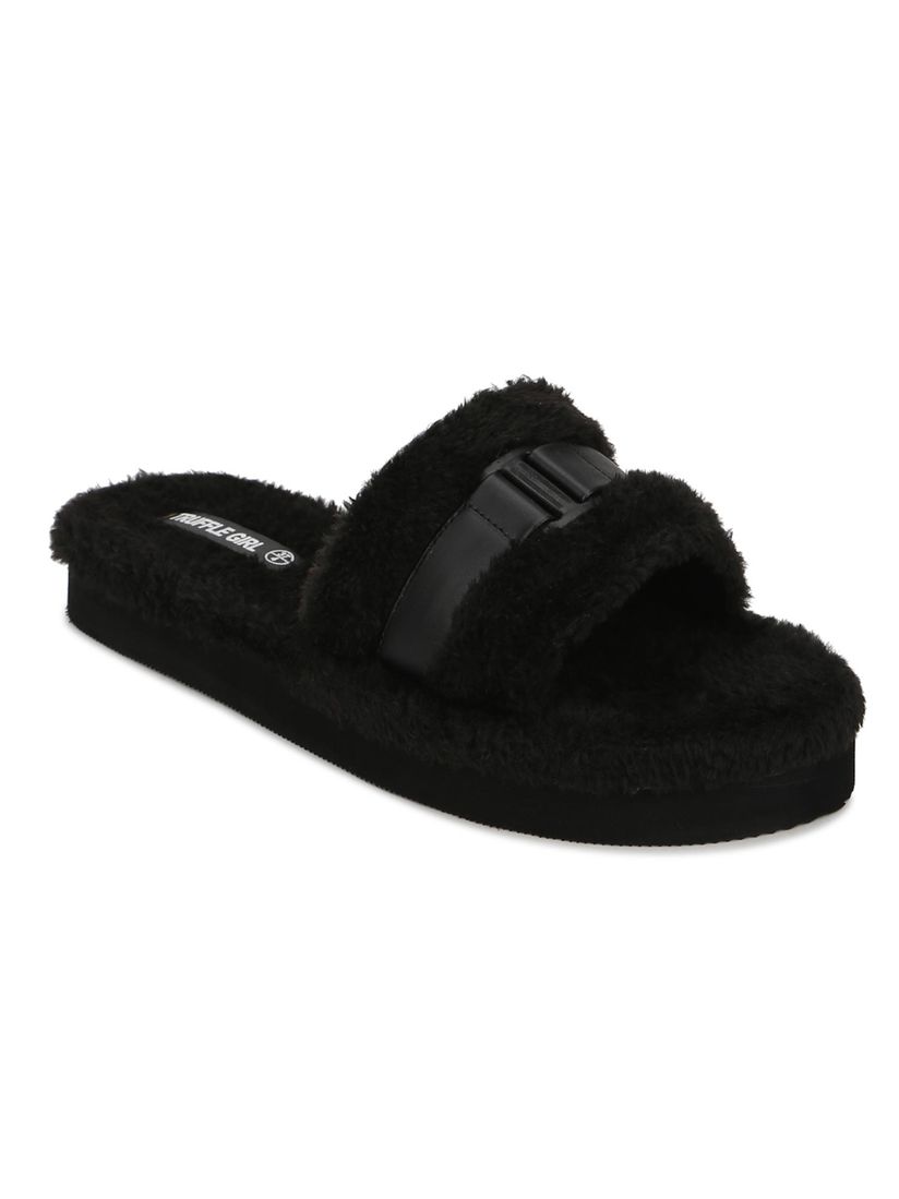puma furry slides black