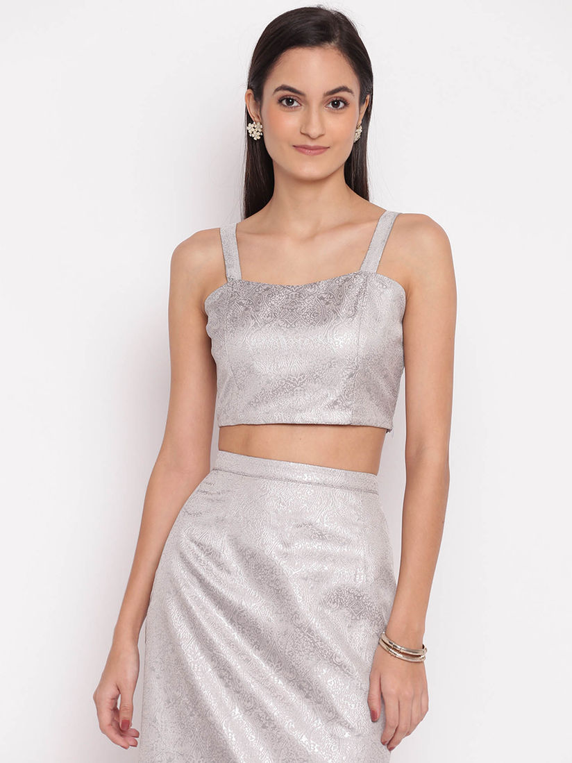 Grey sleeveless crop top clearance