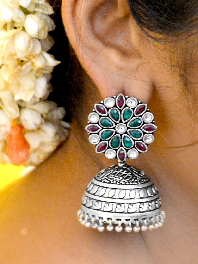 Teejh By Joker And Witch Earrings Buy Teejh By Joker And Witch Ekaa Multi Colored Stone Silver Jhumka Earrings Online Nykaa Fashion