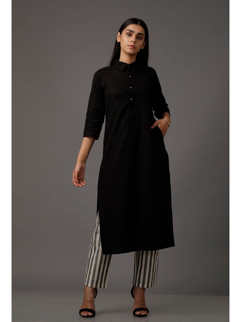 Black cotton kurta online clearance