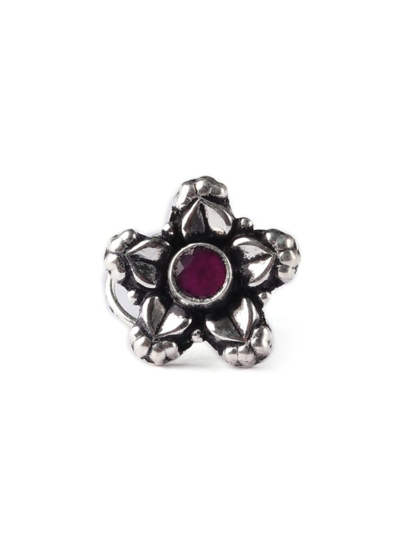 Tjori Nose Rings Buy Tjori Flower Shaped Violet Stone Sterling