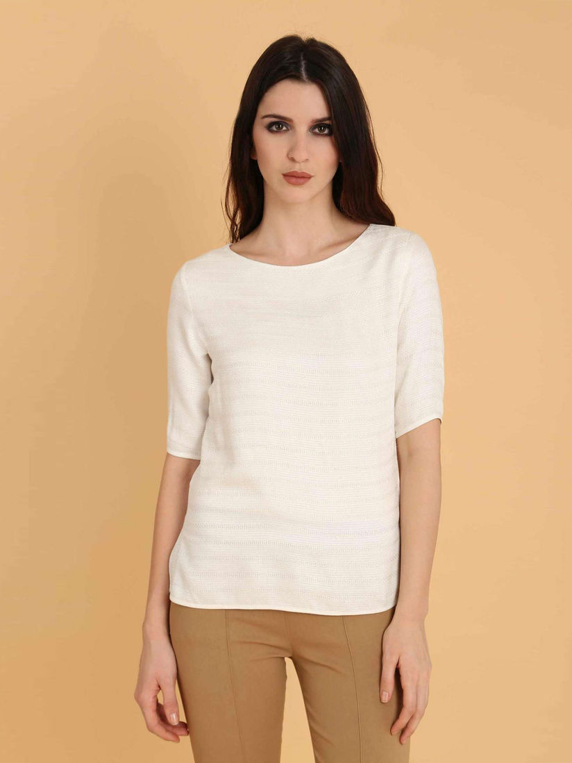 NEW One World Print Woven Bell Sleeved Sheer Overlay V-Neck Top