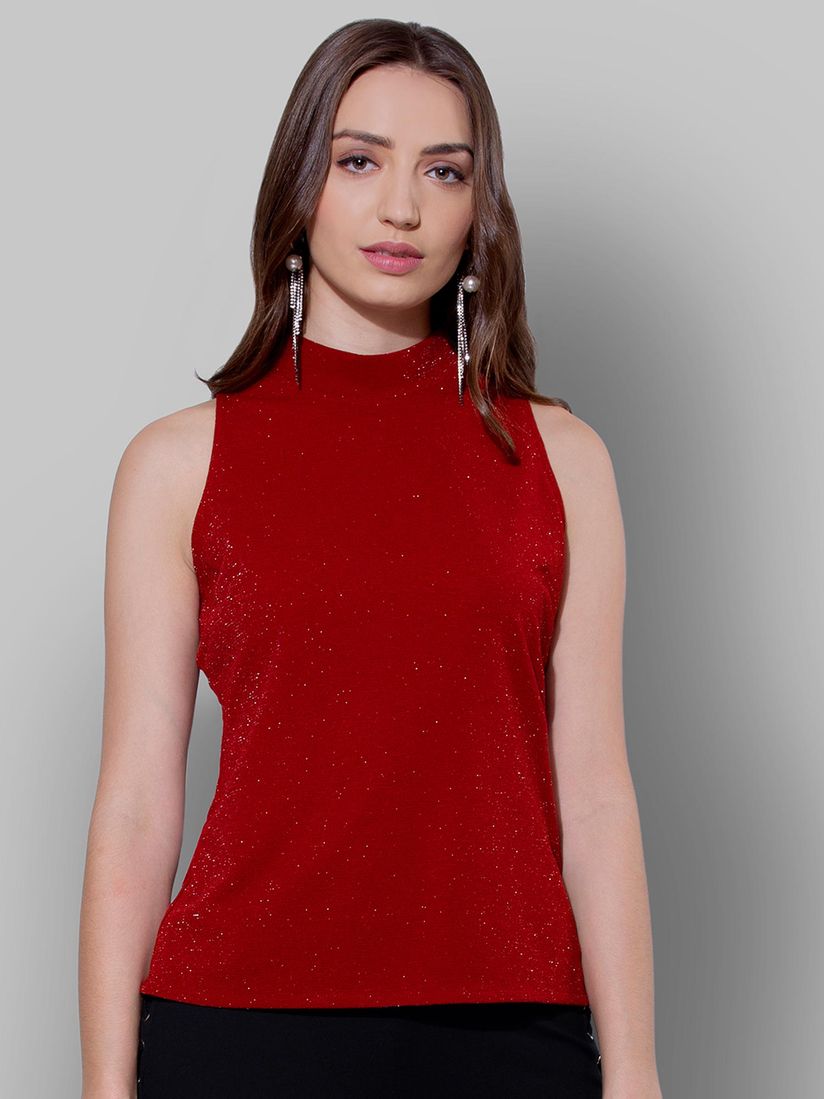 red shimmer top