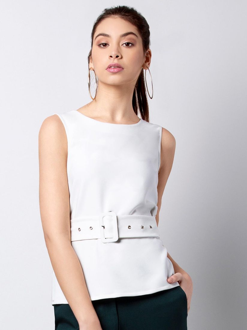 white belted top