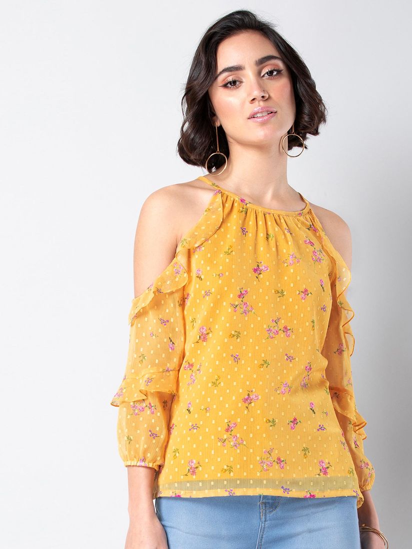 yellow cold shoulder top