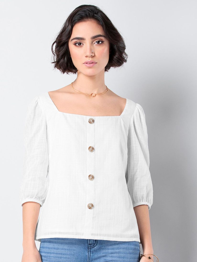 White square neck blouse clearance