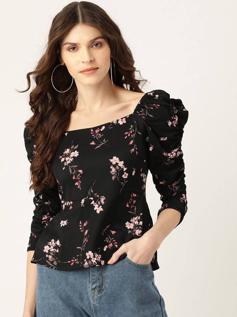 black floral peplum top