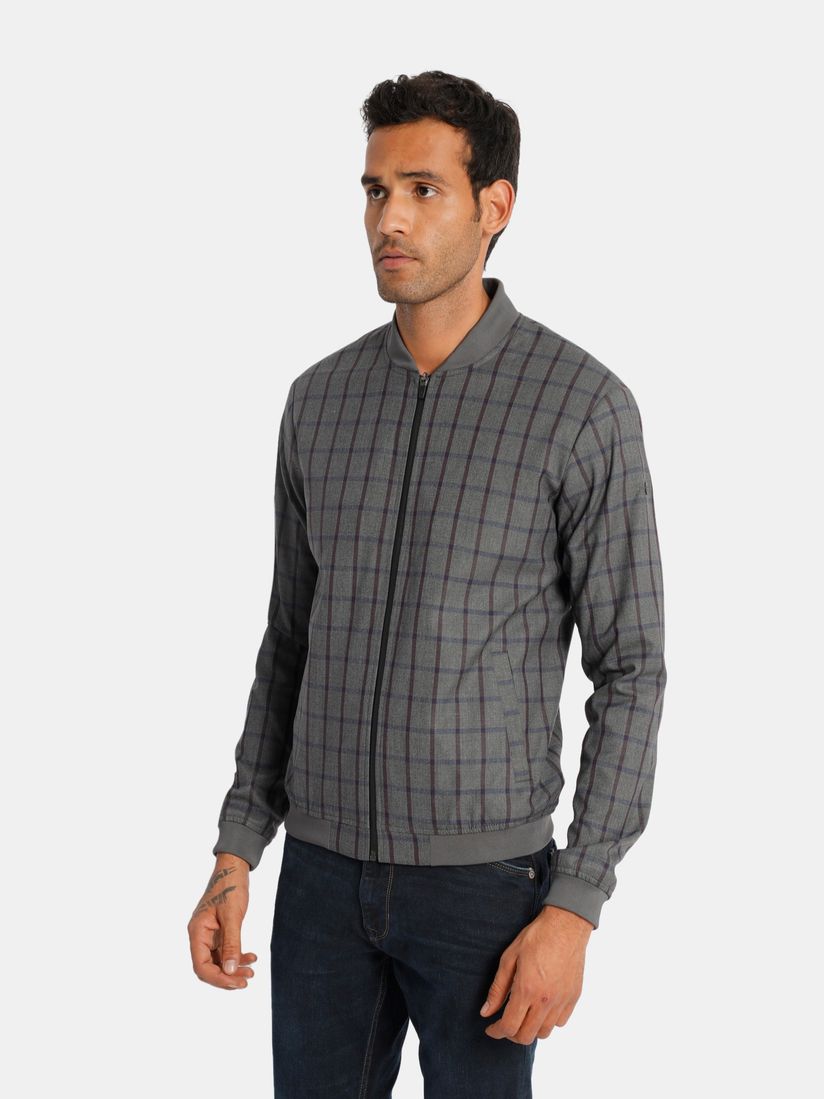 grey check bomber jacket