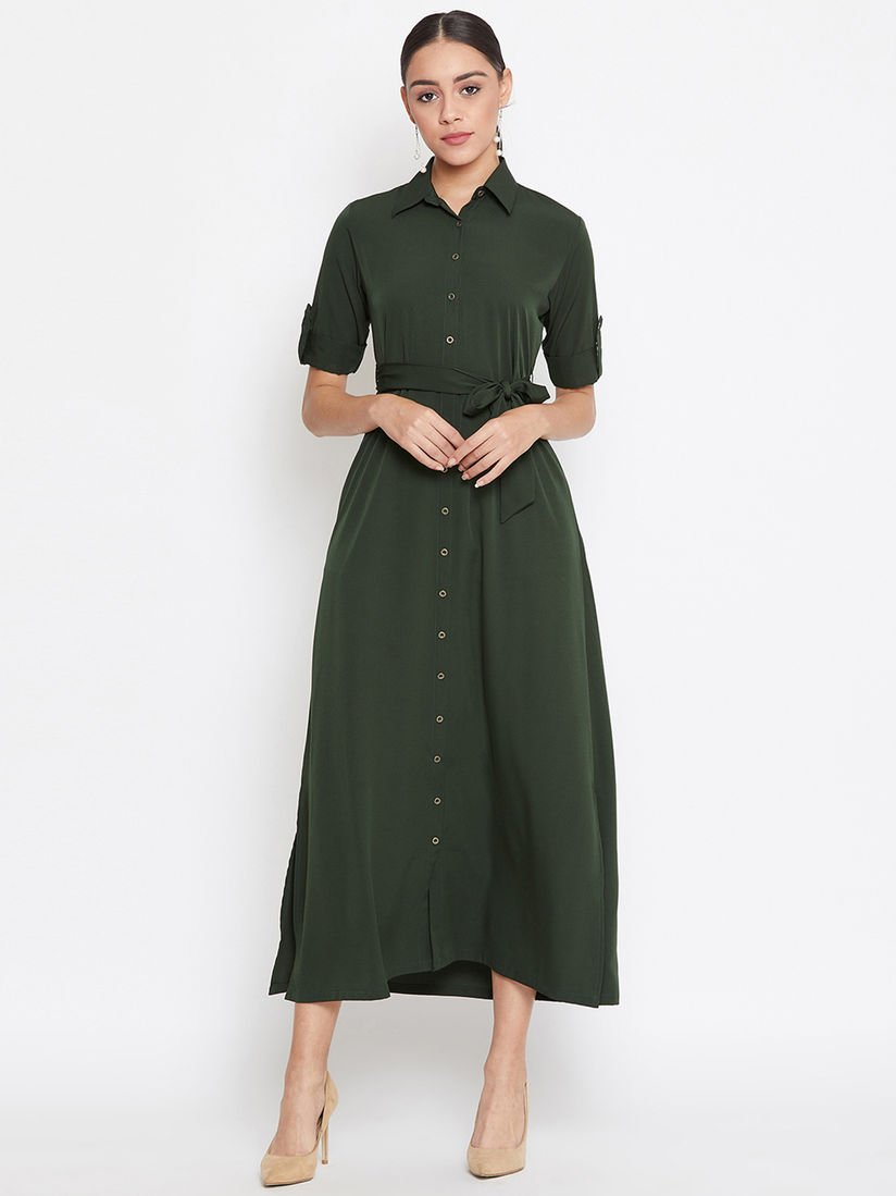 Button down green dress clearance