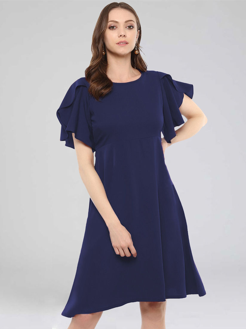 navy blue casual dress with sleeves