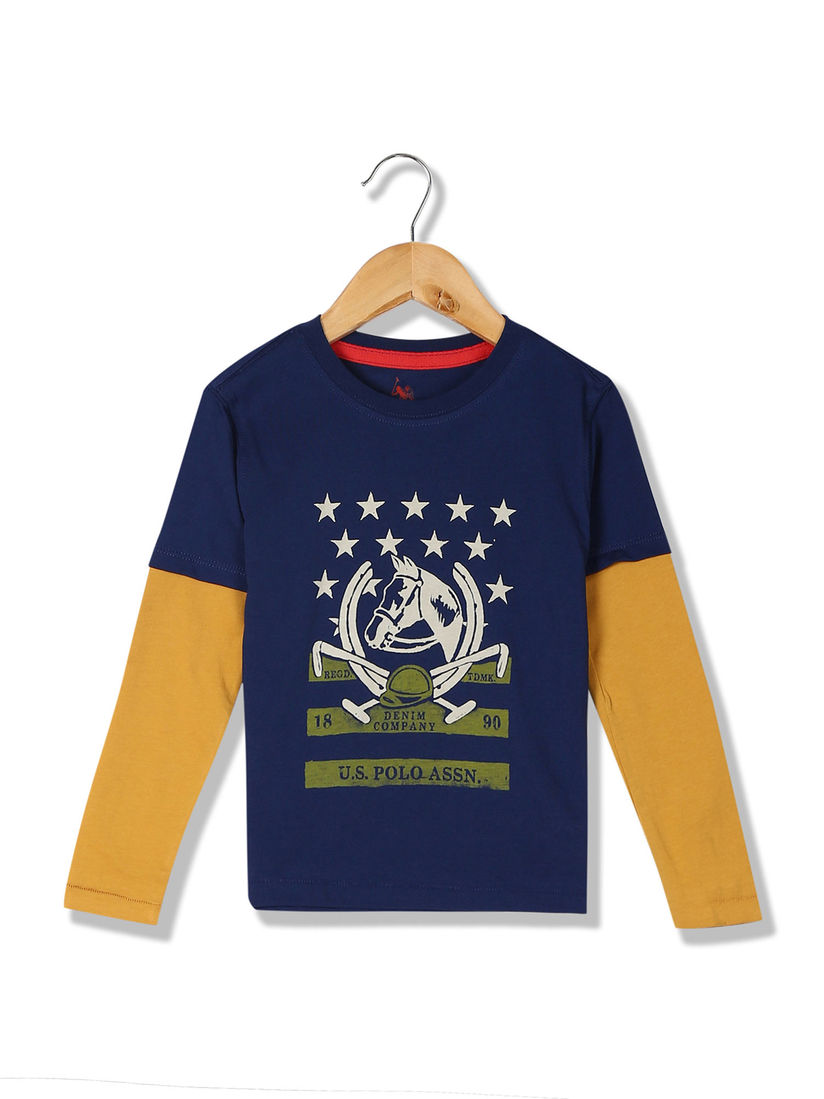navy blue t shirt with yellow print