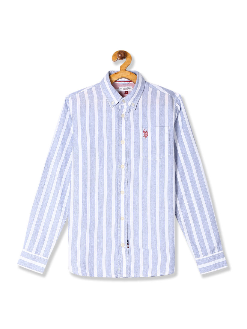 striped button down polo