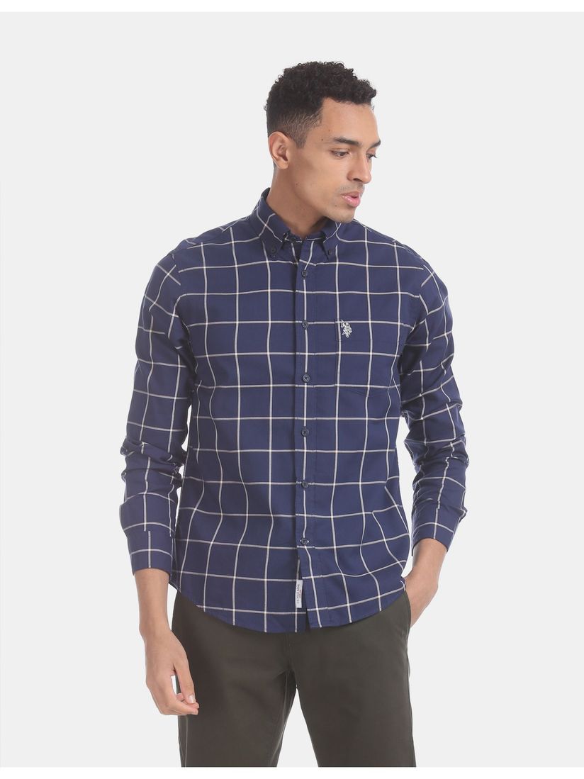 blue checkered polo