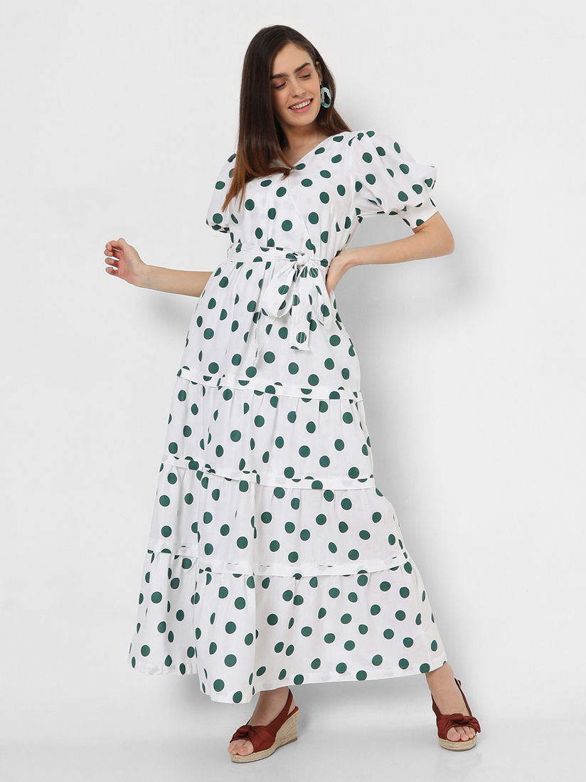 black and white polka dot long dress